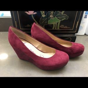Burgundy “suede” wedges.